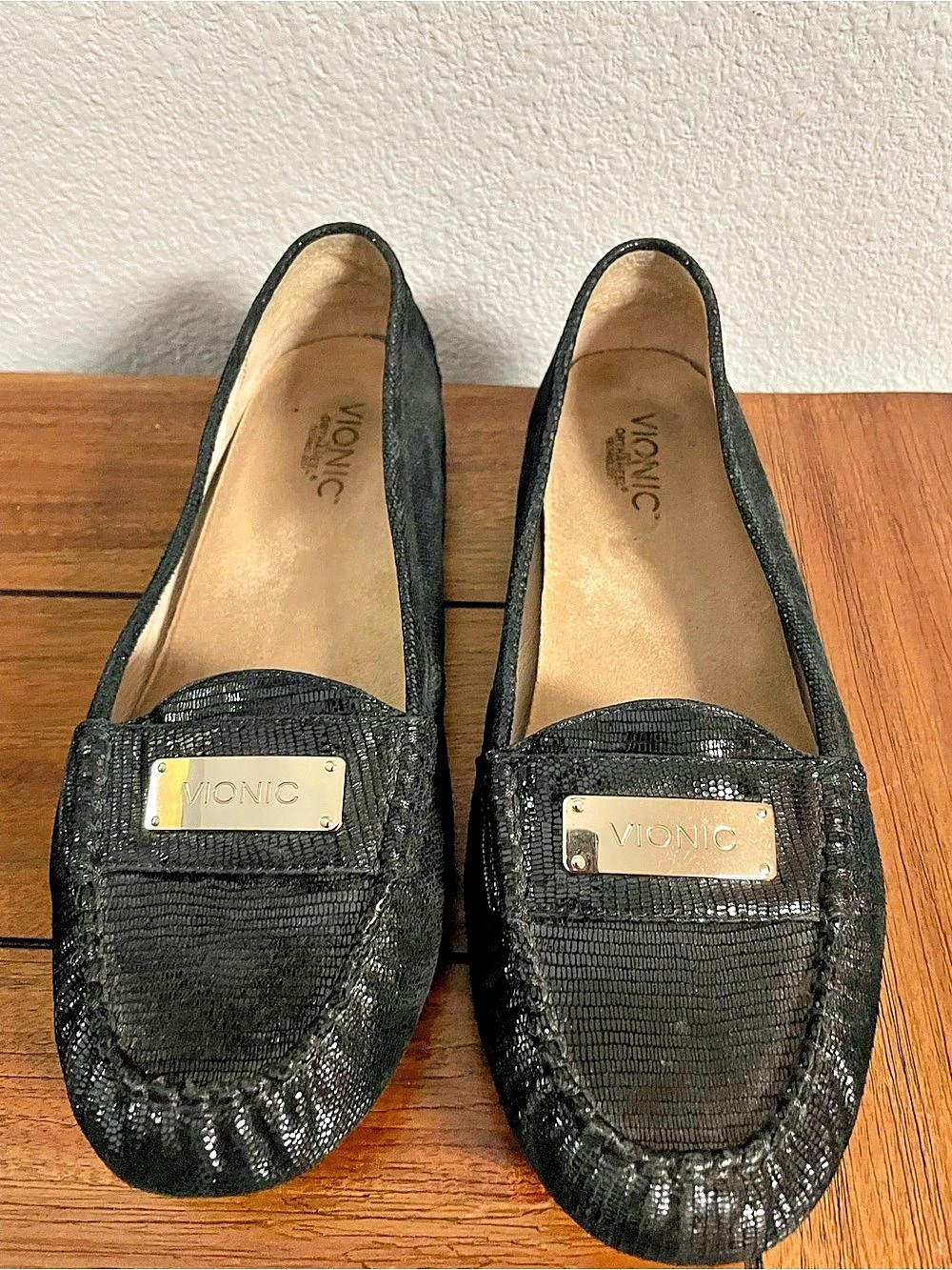 Vionic Sydney Lizard Leather Loafer Black US 9.5 W